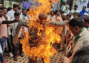 ರಸಗೊಬ್ಬರ ಬಿಕ್ಕಟ್ಟು; ಕೃಷಿ ಸಚಿವರ ಪ್ರತಿಕೃತಿಗೆ ಬೆಂಕಿ ಇಟ್ಟು ಆಕ್ರೋಶ ವ್ಯಕ್ತಪಡಿಸಿದ ಜೆಡಿಎಸ್‌